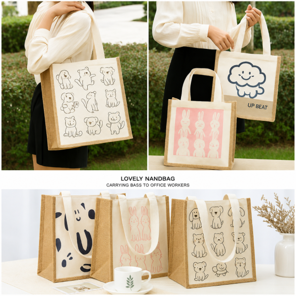Jute Carry Bags with Canvas Panels