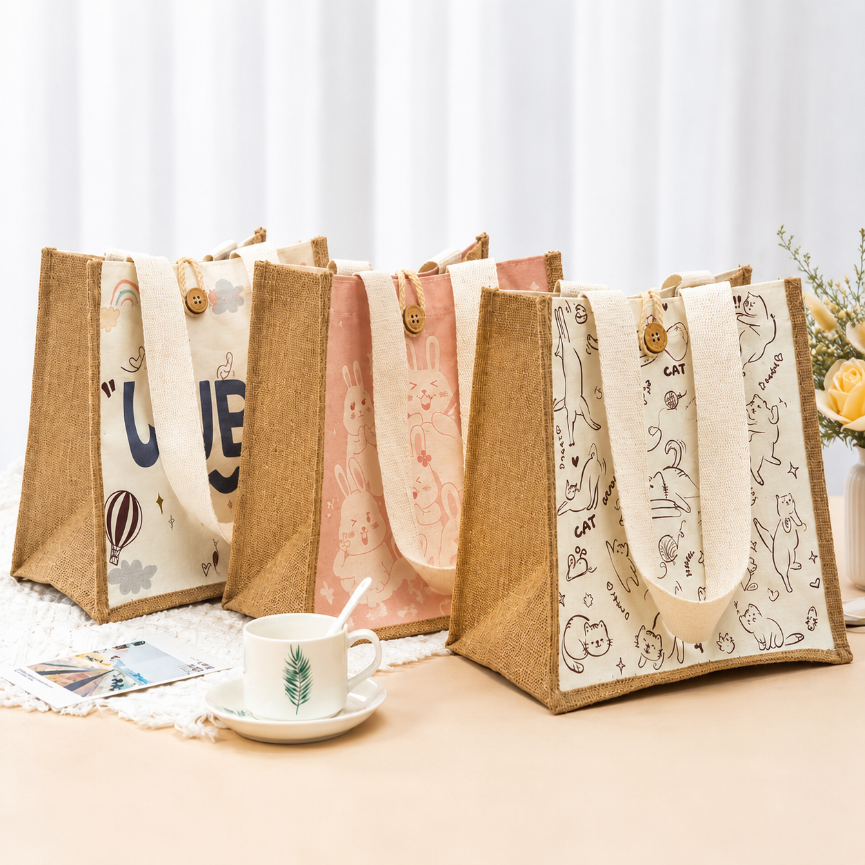 Jute Carry Bags with Canvas Panels - Image 2