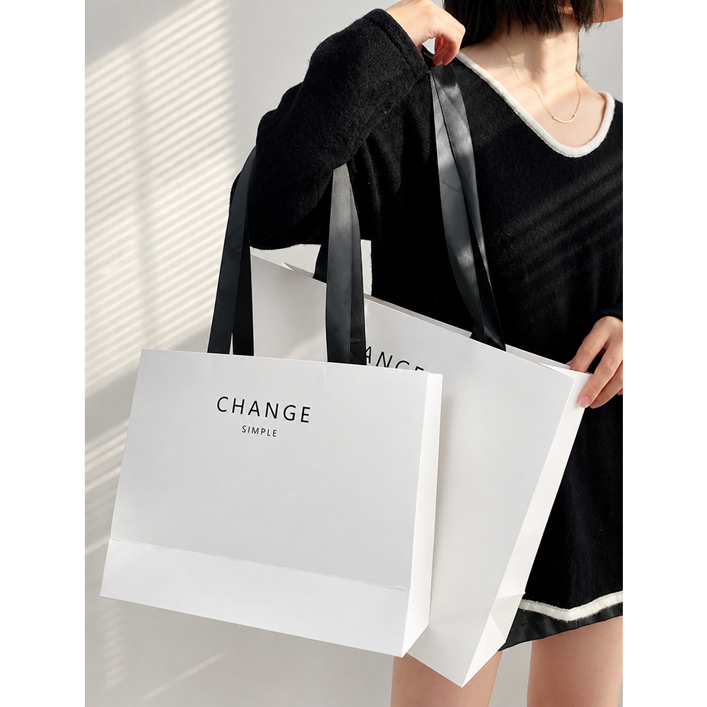 Orange Paper Bags with Ribbon Handles - Image 2