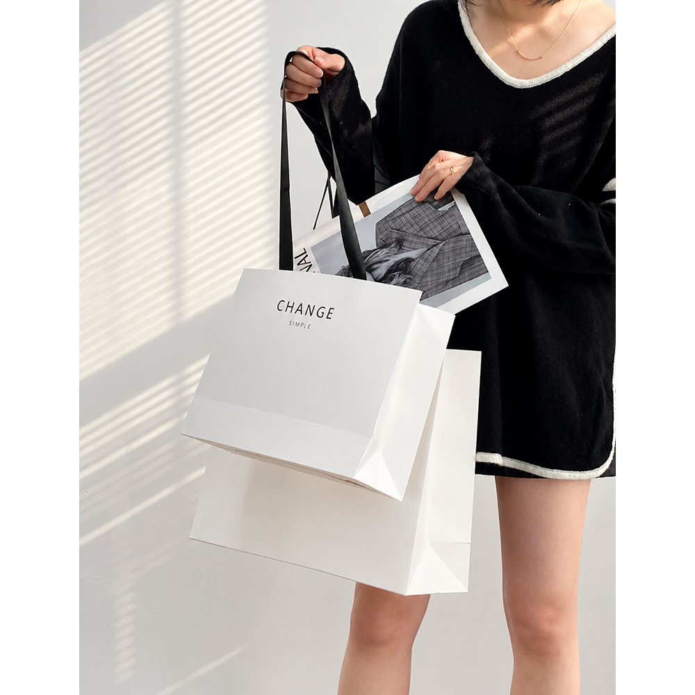 Orange Paper Bags with Ribbon Handles - Image 3