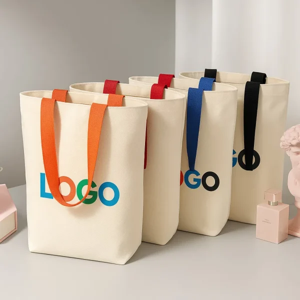 Cotton bags with the word logo printed on it