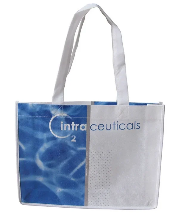 Non woven polypropylene bag with the company name printed on it
