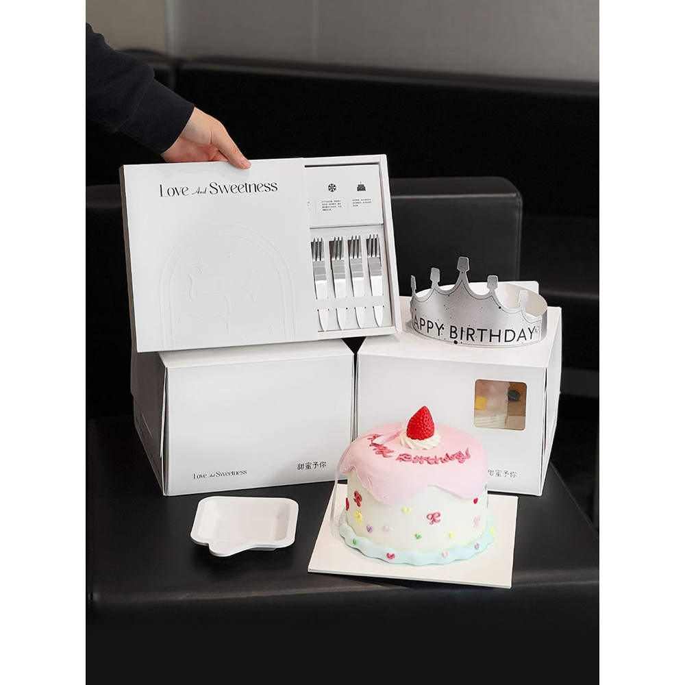 Birthday Cake Box Set with Ribbon, Knife & Forks - Image 3