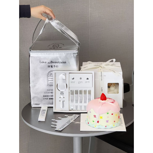 Birthday Cake Box Set with Ribbon, Knife & Forks