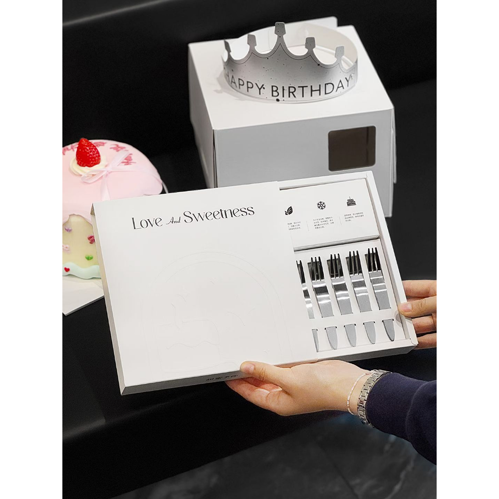 Birthday Cake Box Set with Ribbon, Knife & Forks - Image 4