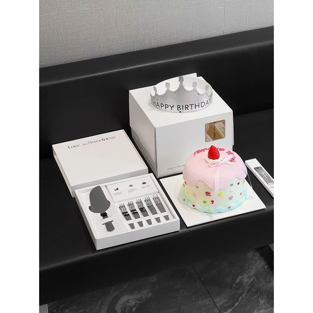 Birthday Cake Box Set with Ribbon, Knife & Forks - Image 8