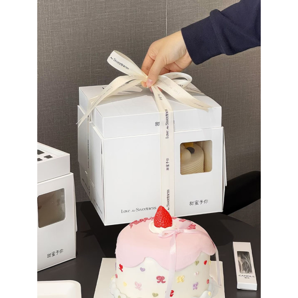 Birthday Cake Box Set with Ribbon, Knife & Forks